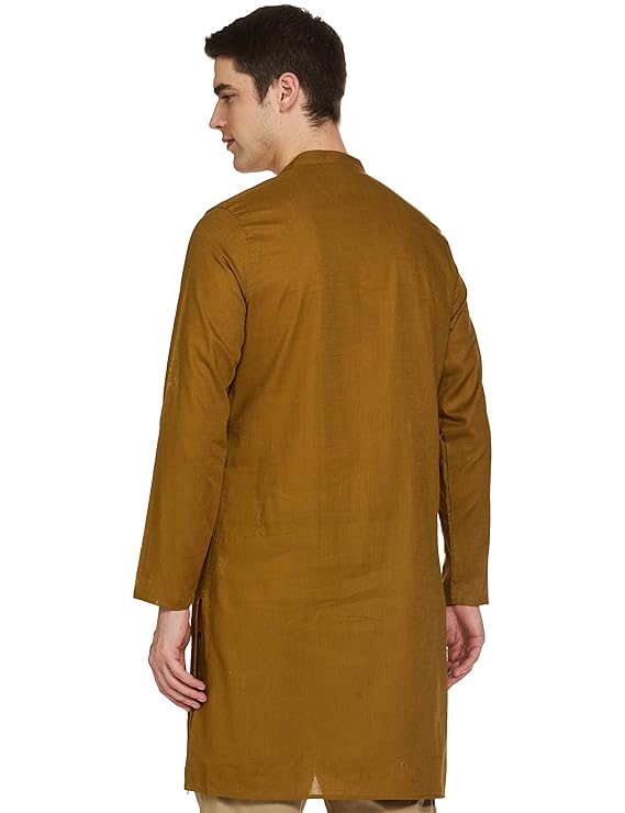 Symbol Men's Cotton Solid Long Kurta (Regular Fit) - Colour Capu Olive2