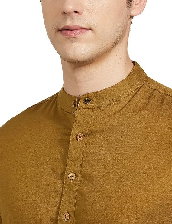 Symbol Men's Cotton Solid Long Kurta (Regular Fit) - Colour Capu Olive3