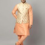 Uri and MacKenzie Men's Silk Blend Regular Kurta Churidar Pyjama with Bundi Nehru Jacket/Waistcoat