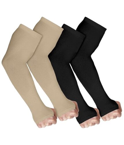 V.E UV Sun Protection Arm Sleeves for Men & Women| UPF 50 Arm Cover for Biking|Cricket|Cycling| Golf| Outdoor Sports - Beige and Black Color