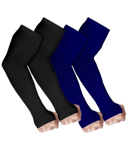 V.E UV Sun Protection Arm Sleeves for Men & Women| UPF 50 Arm Cover for Biking|Cricket|Cycling| Golf| Outdoor Sports - Blue and Black Color