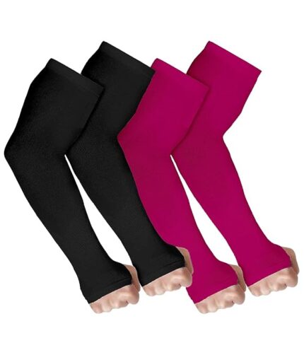 V.E UV Sun Protection Arm Sleeves for Men & Women| UPF 50 Arm Cover for Biking|Cricket|Cycling| Golf| Outdoor Sports - Pink and Black Color