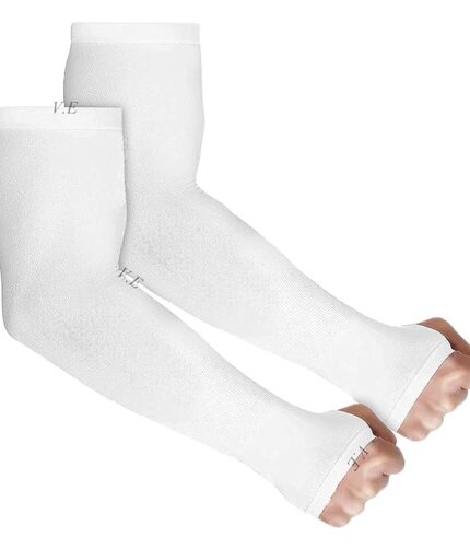V.E UV Sun Protection Arm Sleeves for Men & Women| UPF 50 Arm Cover for Biking|Cricket|Cycling| Golf| Outdoor Sports - White Color