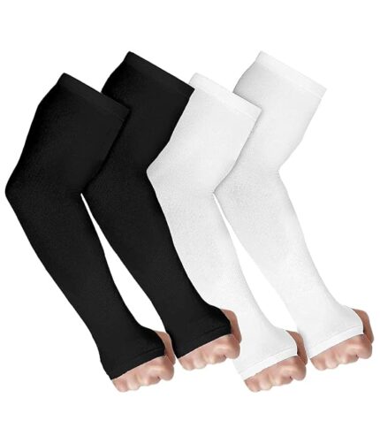 V.E UV Sun Protection Arm Sleeves for Men & Women| UPF 50 Arm Cover for Biking|Cricket|Cycling| Golf| Outdoor Sports - White and Black Color