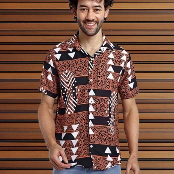 asual Stylish Printed Regular Fit | Men Formal Half Sleeve Shirt - Colour Brown