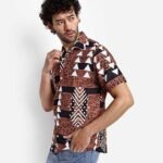 asual Stylish Printed Regular Fit | Men Formal Half Sleeve Shirt - Colour Brown