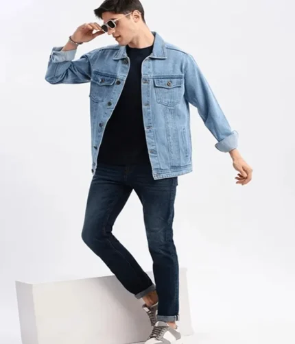 Full Sleeve Solid Men Denim Casual Jacket.