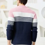 Men Collared Neck Sweater Color Blue - pink & white.