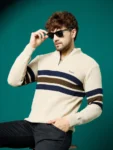 Men Collared Neck Sweater Color Cream