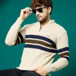 Men Collared Neck Sweater Color Cream