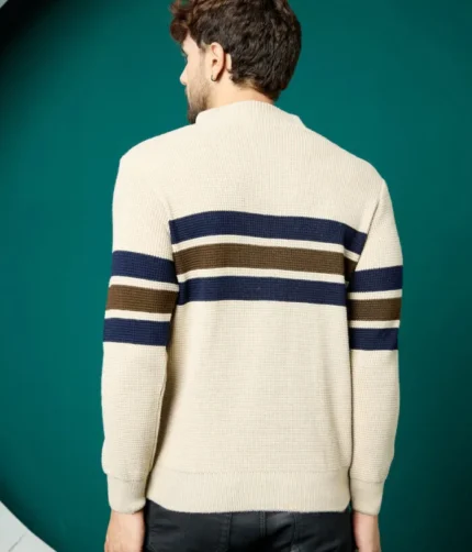 Men Collared Neck Sweater Color Cream