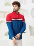Men Collared Neck Sweater Color Red & Blue.