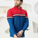 Men Collared Neck Sweater Color Red & Blue.