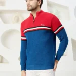 Men Collared Neck Sweater Color Red & Blue.