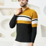 Men Collared Neck Sweater Color Yellow & black