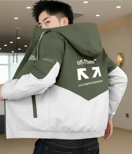 Men Colorblock Casual Jacket Green & white.
