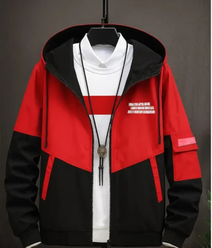 Men Colorblock Casual Jacket black & Red
