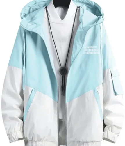 Men Colorblock Casual Jacket blue & white