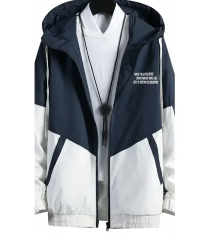 Men Colorblock Casual Jacket white & Navy blue