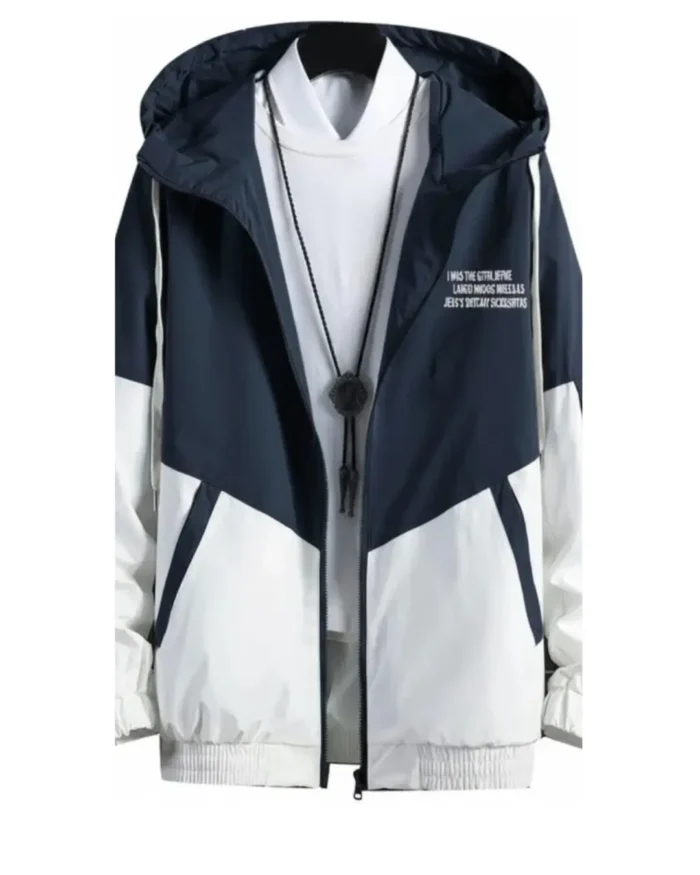 Men Colorblock Casual Jacket white & Navy blue