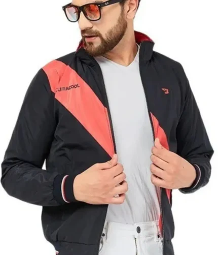 Men Puffer Jacket color Navy Black & Red