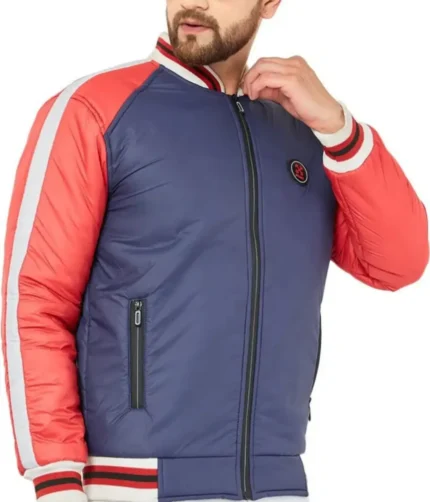 Men Puffer Jacket color Navy Blue & Red