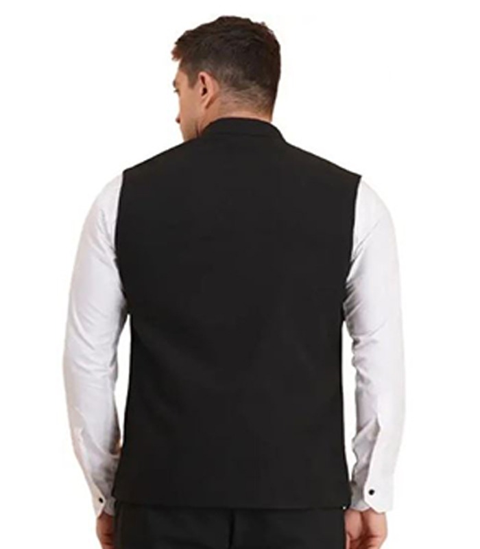 Men Solid Nehru Jacket - Black 2