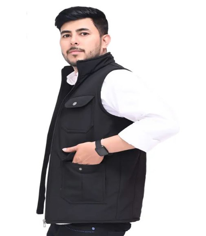 Men Solid Casual Jacket - Black