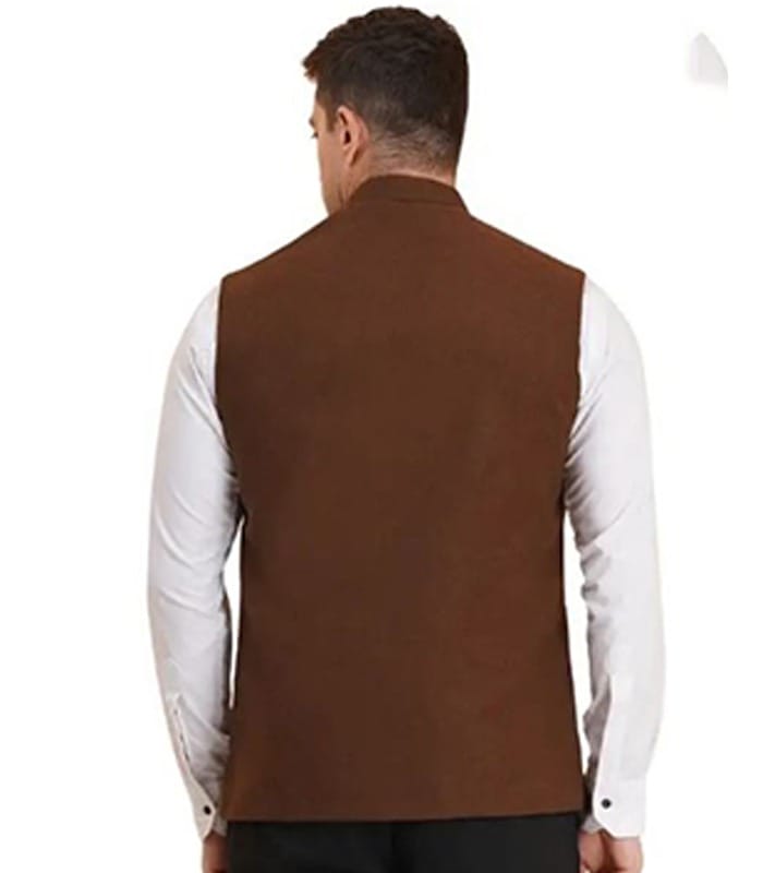 Men Solid Nehru Jacket - Brown3
