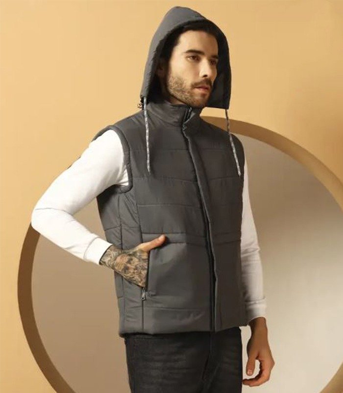 Sleeveless Solid Men Casual Jacket Grey - theekchhoo fashion--