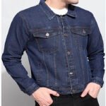 Full Sleeve Solid Men Denim Casual Jacket - Dark blue