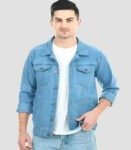 Full Sleeve Solid Men Denim Jacket - Light Blue