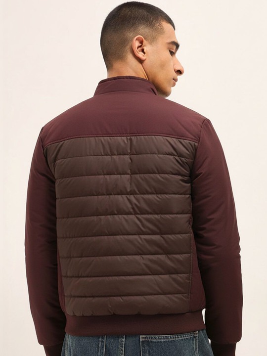 Men Colourblocked Lightweight Puffer Jacket - color Burgundy4