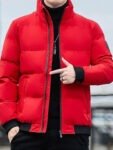 StyleCast x Revolte - Men Mock Collar Puffer Jacket - Color red