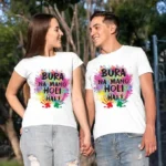 Couple Holi Tshirts Bura Na Mano Holi Hai for Men Women Polyester - White.