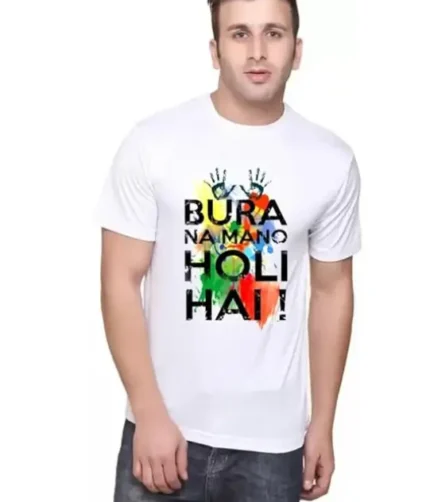 Happy Holi Holi Hai Bura Na Mano Holi Hai Printed Cotton Men T-Shirt