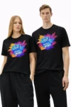 Holi Colourful Print Cotton T-Shirt, Unisex Half Sleeve - Colour Black