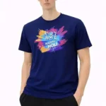Holi Colourful Print Cotton T-Shirt, Unisex Half Sleeve - Colour Navy Blue .