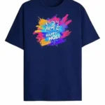 Holi Colourful Print Cotton T-Shirt, Unisex Half Sleeve - Colour Navy Blue