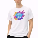 Holi Colourful Print Cotton T-Shirt, Unisex Half Sleeve - Colour White