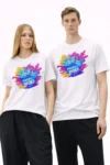 Holi Colourful Print Cotton T-Shirt, Unisex Half Sleeve - Colour White