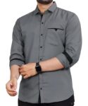Mens Regular Fit Solid Soft Touch Cotton Casual Shirt with Pocket Design with Spread Collar & Full Sleeves
