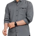 Mens Regular Fit Solid Soft Touch Cotton Casual Shirt with Pocket Design with Spread Collar & Full Sleeves