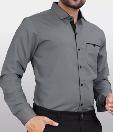 Mens Regular Fit Solid Soft Touch Cotton Casual Shirt with Pocket Design with Spread Collar & Full Sleeves