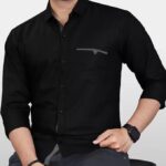 Mens Regular Fit Solid Soft Touch Cotton Casual Shirt with Pocket Design with Spread Collar & Full Sleeves colour -black