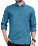 Mens Regular Fit Solid Soft Touch Cotton Casual Shirt with Pocket Design with Spread Collar & Full Sleeves colour -blue