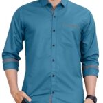 Mens Regular Fit Solid Soft Touch Cotton Casual Shirt with Pocket Design with Spread Collar & Full Sleeves colour -blue