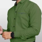 Mens Regular Fit Solid Soft Touch Cotton Casual Shirt with Pocket Design with Spread Collar & Full Sleeves colour - green