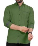 Mens Regular Fit Solid Soft Touch Cotton Casual Shirt with Pocket Design with Spread Collar & Full Sleeves colour - green