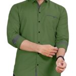 Mens Regular Fit Solid Soft Touch Cotton Casual Shirt with Pocket Design with Spread Collar & Full Sleeves colour - green